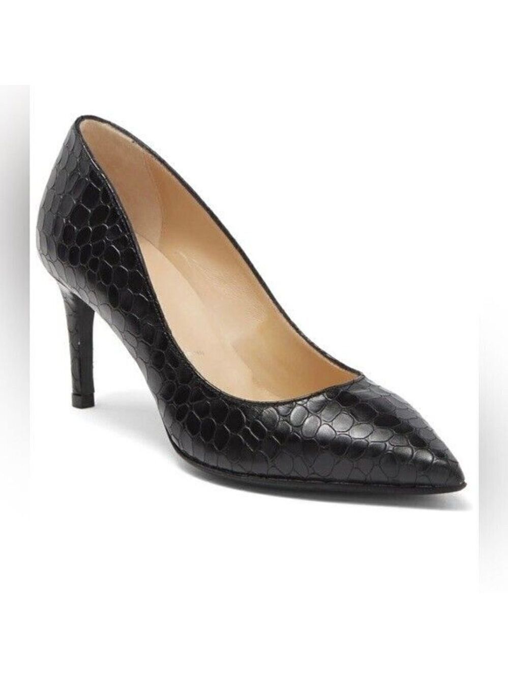 RON White "Cynthia" Pointed Toe Black Croc Embossed Heel BNWT Italy
